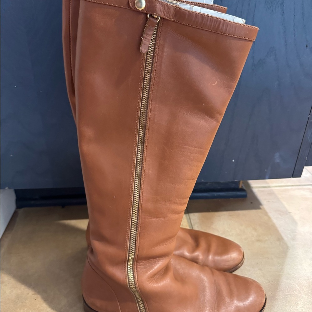 J. Crew Tall Leather Riding Boots in Cognac Brown